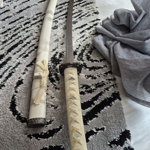 White Katana decorative sword like new with wooden stand