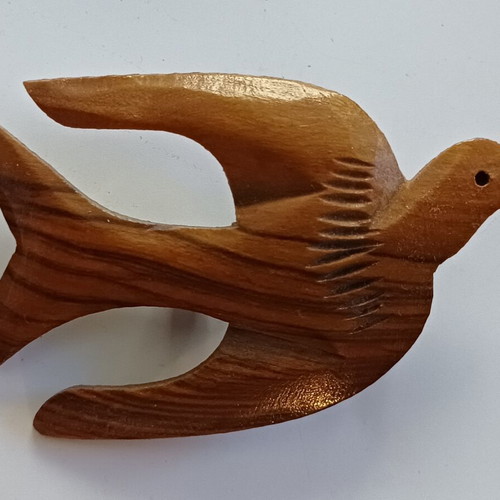 Vintage handmade dove brooch, olive wood