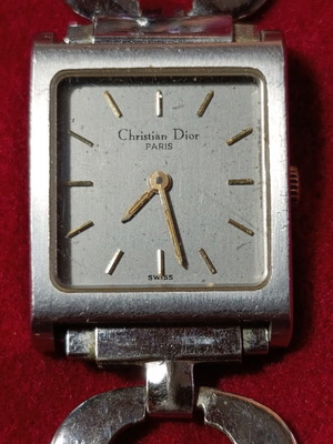 Christian Dior vintage women's wristwatch, silver case, grey dial