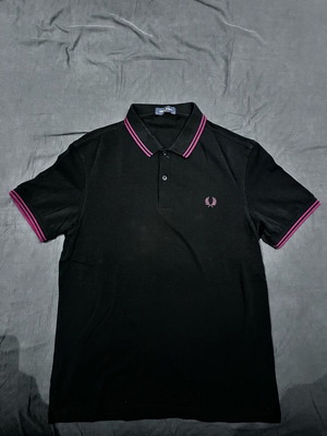 Fred Perry polo black with burgundy lines, size L, like new