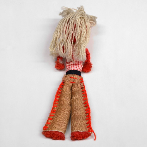 Handmade vintage hippie doll 1970s used, burlap and wool