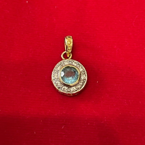 Pendant gold 585 with aquamarine and zircon used, 2.8 gr