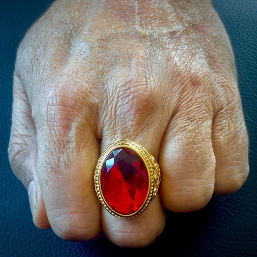 Ruby Sultan stainless steel ring with red crystal, M FORGE