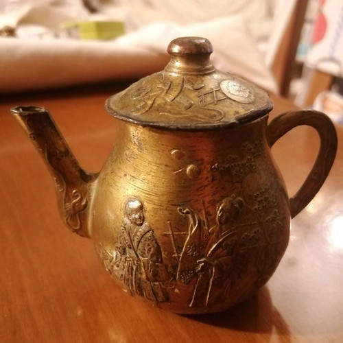 Miniature Egyptian antique lead tea set from 19th century