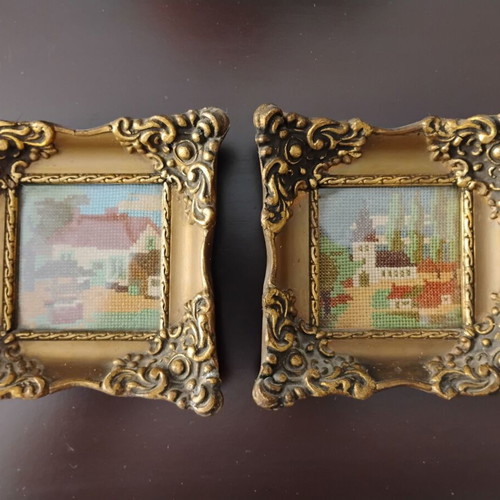 Vintage Baroque Style Frames used, set of 2 with embroidery