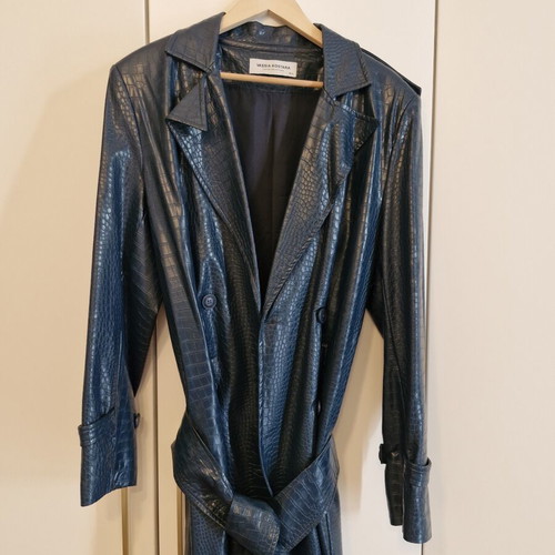 Vassia Kostara Croc-Effect Eco Leather Trench Coat Navy like new
