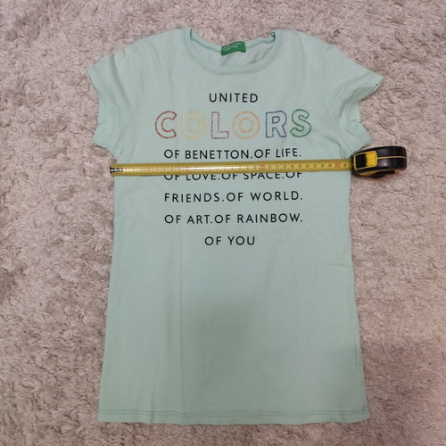 Benetton T-shirt with Glitter Details Like New, Turquoise, Age 8