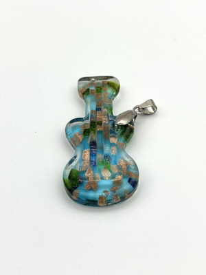 Handmade Murano fused glass guitar pendant, turquoise green gold