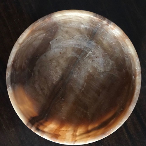 Vintage onyx bowl with pure silver decoration handmade