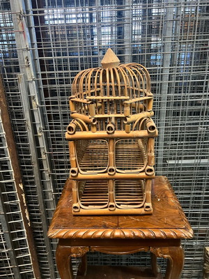 Bamboo bottle holder used, 4 slots, 50cm height x 24cm