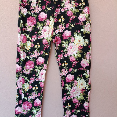 Blue Fashion women's pants floral black pattern size L new