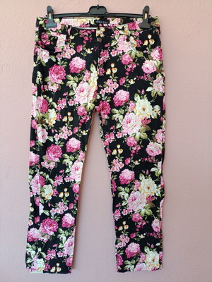 Blue Fashion women's pants floral black pattern size L new