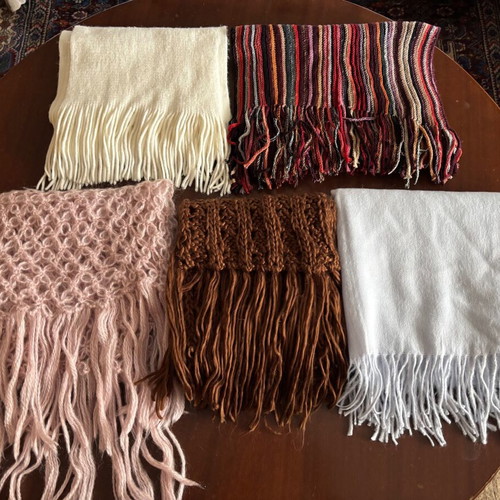 Scarves five like new in various colors