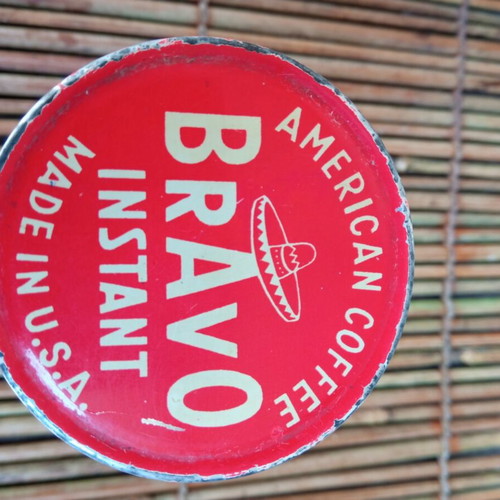 Bravo collectible glass container USA used, 1960s coffee