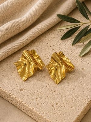 Statement earrings gold color stainless steel new