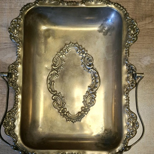 EPNS silver-plated tray used with handle and embossed 1950-60 design