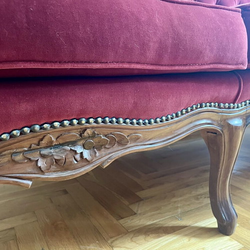 Vintage 70s couch like new, velvet, solid wood, red