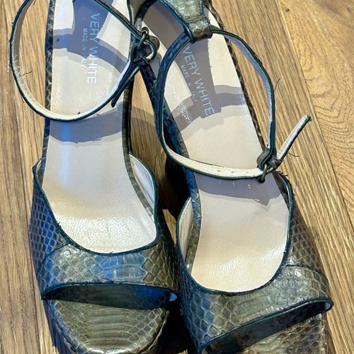 Very White platforms used, size 37, khaki with snake pattern
