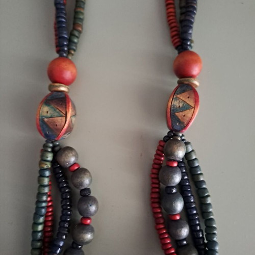 Necklace with colorful wooden beads, like new, handmade