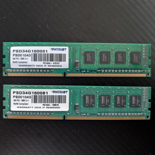 Patriot DDR3 RAM 1600MHz 2x4GB CL11 like new