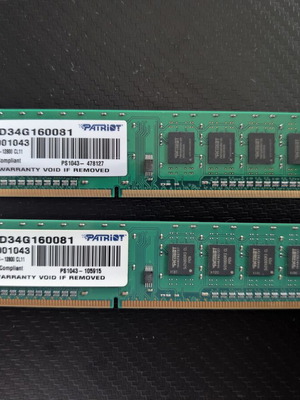 Patriot DDR3 RAM 1600MHz 2x4GB CL11 like new