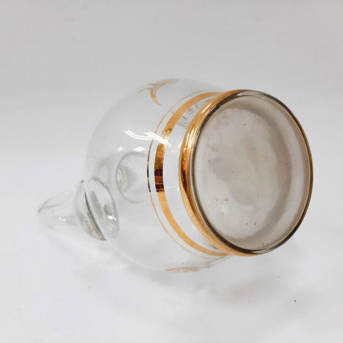Vintage glass jug with golden floral motif, like new, 1960s