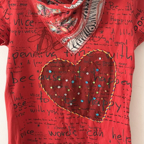 Desigual red top with sequins like new, size medium