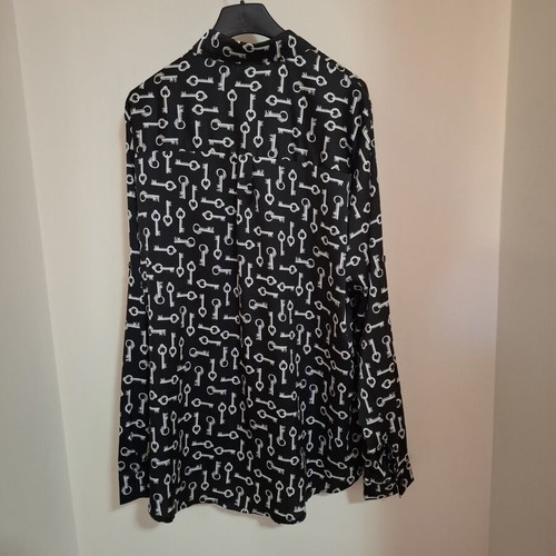 Satin office shirt with keys XL like new, black and white