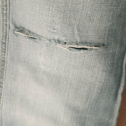 Miss Denim denim jeans used, bell-bottom, size 28, light wash with rips
