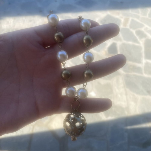Women's necklace long with stones, new, gold color