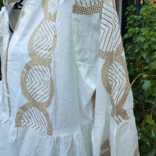 Caftan 100% Viscose New White with Gold Designs