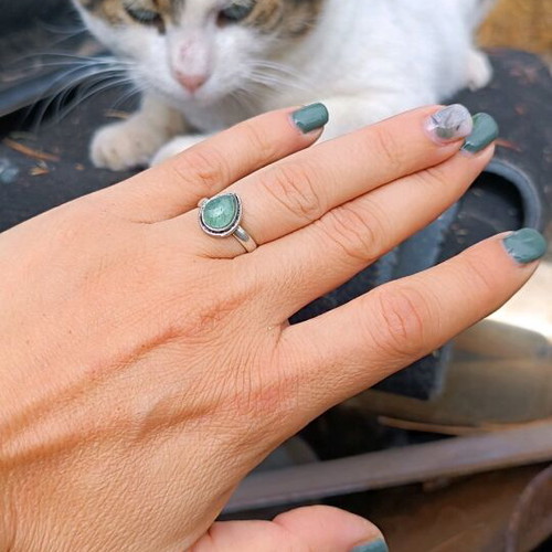 Silver-plated ring with aventurine, adjustable size, women's, new