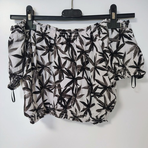 Crop top with tropical print and off-shoulder design, like new