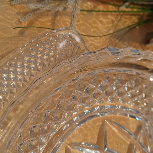 Oval crystal dish with compartments and lid for nuts and chocolates, new