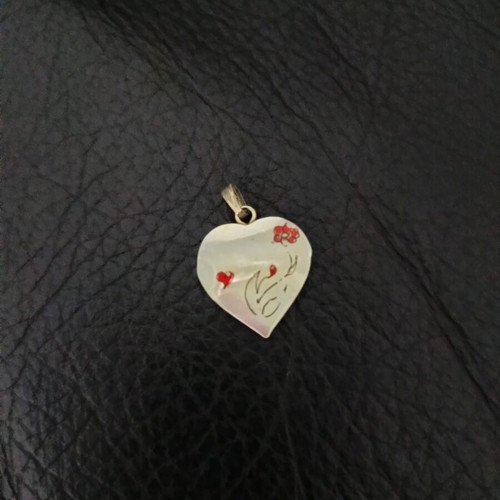 Three heart-shaped charms used, Swarovski crystal, mother of pearl, silver-plated