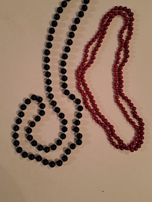Necklaces two like new, red and black with shiny pearls