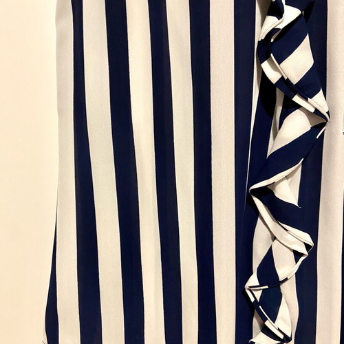 Sweet Miss women's blouse new, white-blue striped with ruffle and pocket
