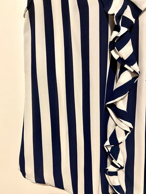Sweet Miss women's blouse new, white-blue striped with ruffle and pocket