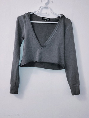 Cropped sweatshirt gray with satin hood refurbished, size XS-S