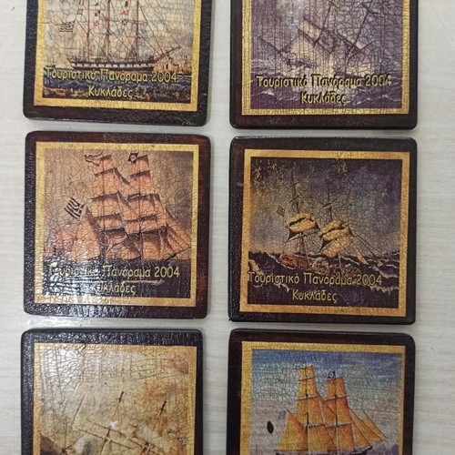 Collectible coasters 2004 Cyclades new, wooden, set of 6