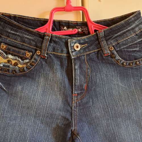 Blue Flared Jeans size S new with decorative pockets