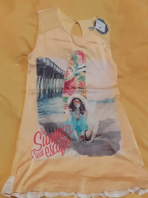 Blouse dress/tunic new, yellow with summer print, size 12 years