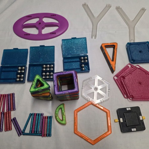 Geomag educational construction toy used with magnetic shapes and rods