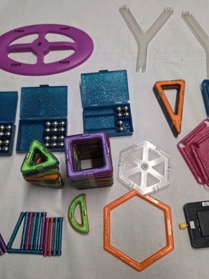 Geomag educational construction toy used with magnetic shapes and rods