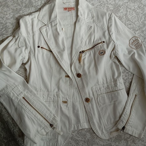 Biston white denim jacket medium with back print like new