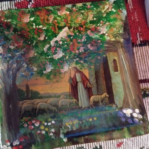 Painted plate with religious theme 9×9cm