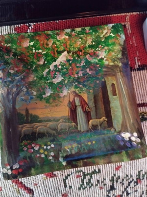 Painted plate with religious theme 9×9cm