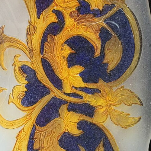 Vintage baroque style platter with gold and blue embossed design, like new