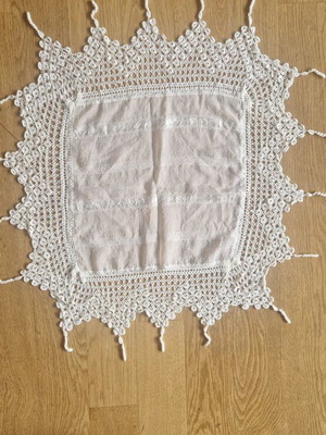 Silk scarf with handmade lace new 80cm x 80cm
