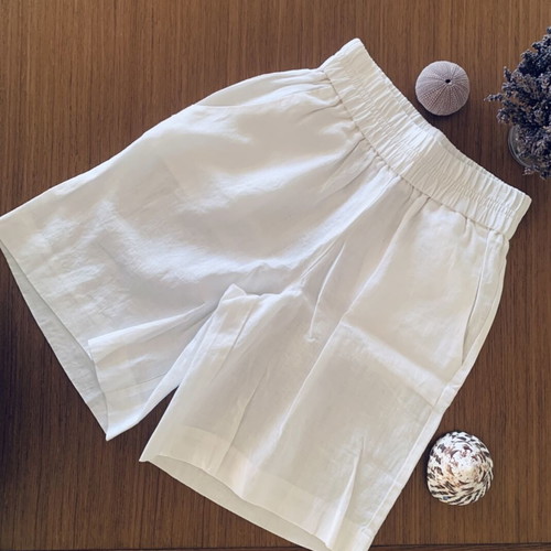 Philosophy white linen high-waisted bermuda shorts